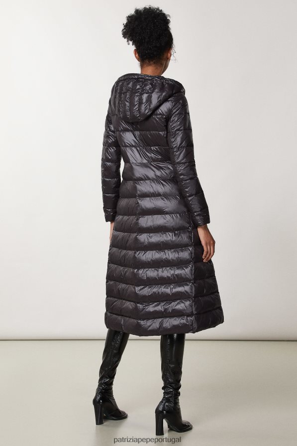 Patrizia Pepe mulheres jaqueta longa com capuz Nero vestuário TX086V50