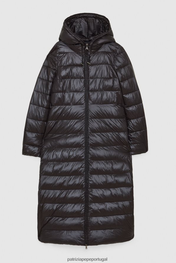 Patrizia Pepe mulheres jaqueta longa com capuz Nero vestuário TX086V50