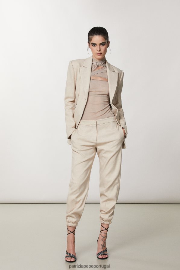 Patrizia Pepe mulheres calça jogger de lona artesanato bege melange vestuário TX086V632