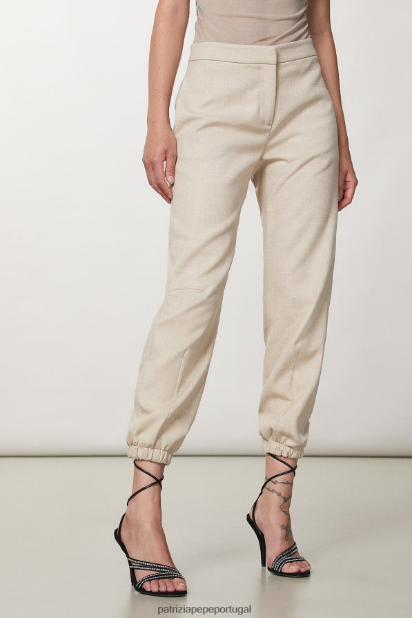 Patrizia Pepe mulheres calça jogger de lona artesanato bege melange vestuário TX086V632