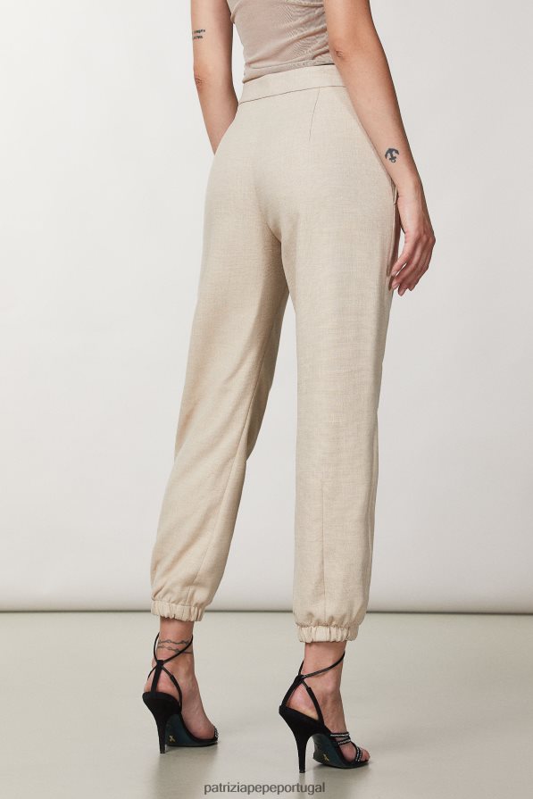Patrizia Pepe mulheres calça jogger de lona artesanato bege melange vestuário TX086V632