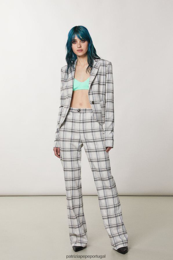 Patrizia Pepe mulheres calça regular de viscose xadrez cinza mineral vestuário TX086V118