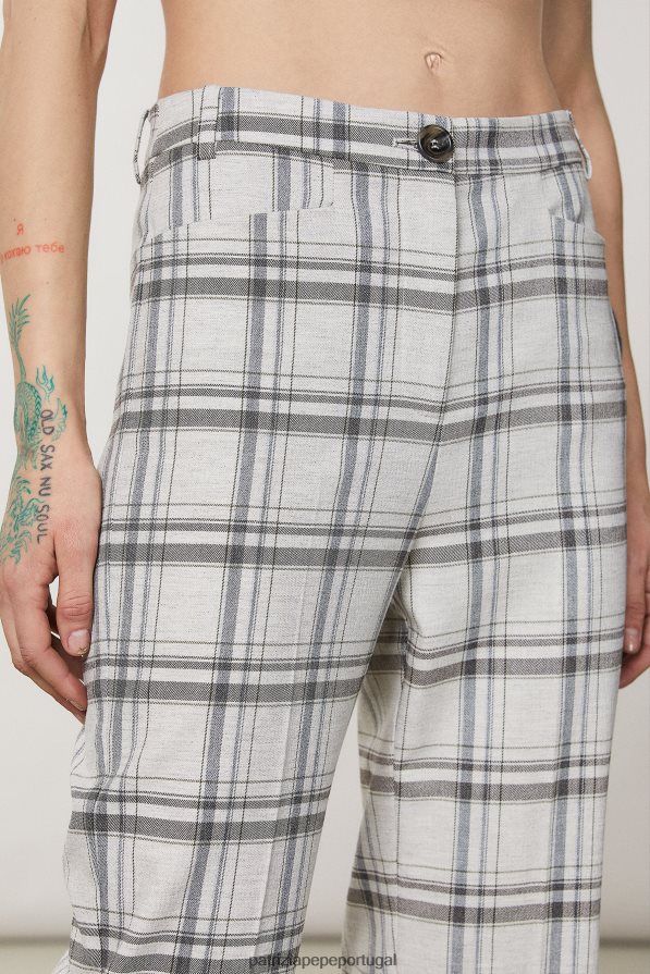 Patrizia Pepe mulheres calça regular de viscose xadrez cinza mineral vestuário TX086V118