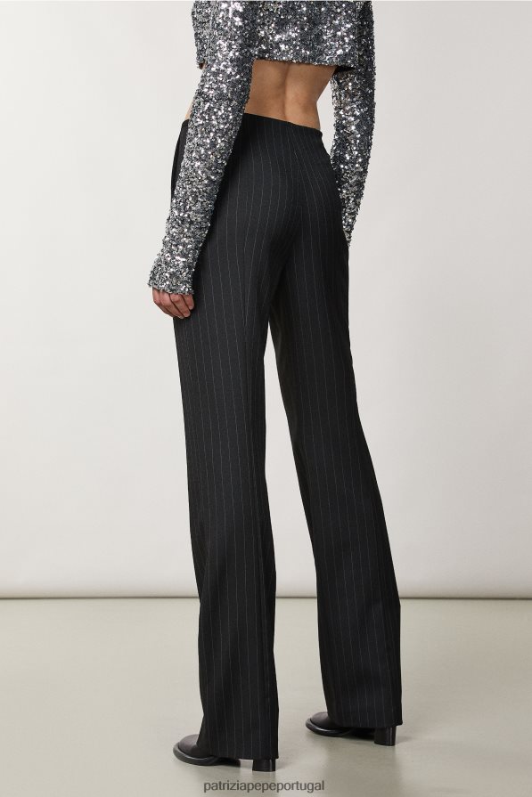 Patrizia Pepe mulheres calças de flanela riscas pretas vestuário TX086V186