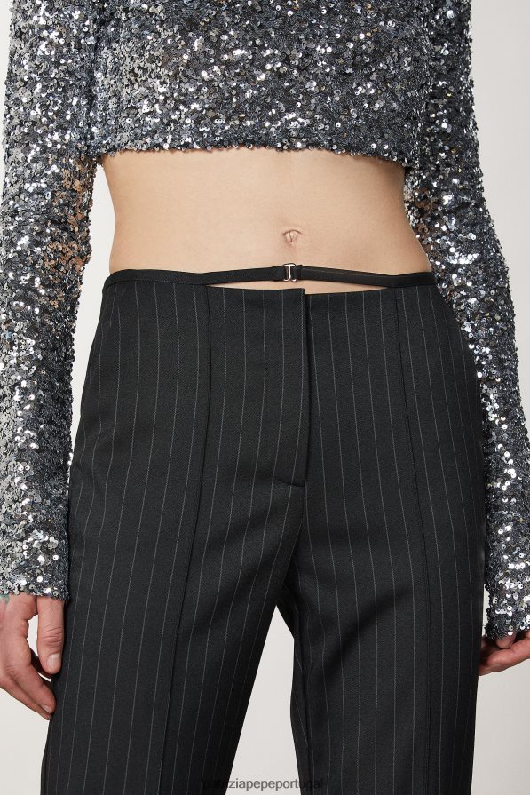 Patrizia Pepe mulheres calças de flanela riscas pretas vestuário TX086V186