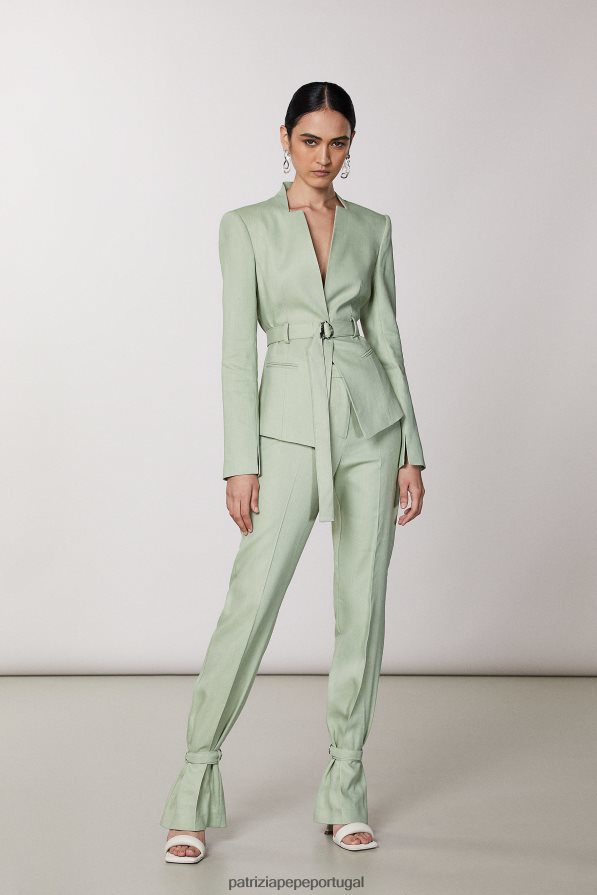 Patrizia Pepe mulheres calças de sarja adornadas com gravata sálvia verde fresca vestuário TX086V376