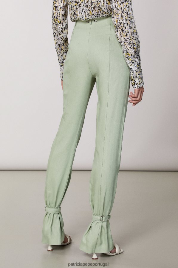 Patrizia Pepe mulheres calças de sarja adornadas com gravata sálvia verde fresca vestuário TX086V376