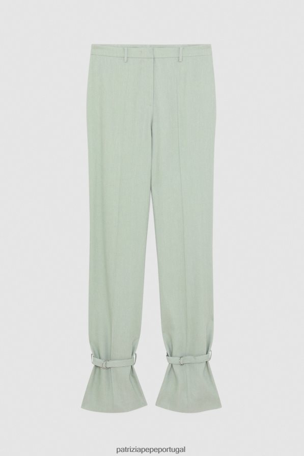 Patrizia Pepe mulheres calças de sarja adornadas com gravata sálvia verde fresca vestuário TX086V376