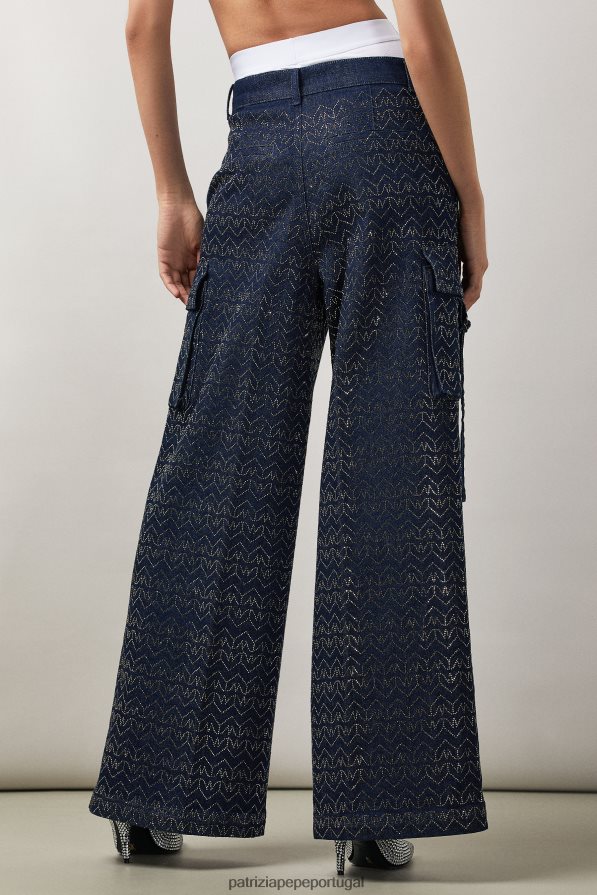 Patrizia Pepe mulheres calça cargo jeans com strass lavagem com strass monograma vestuário TX086V392