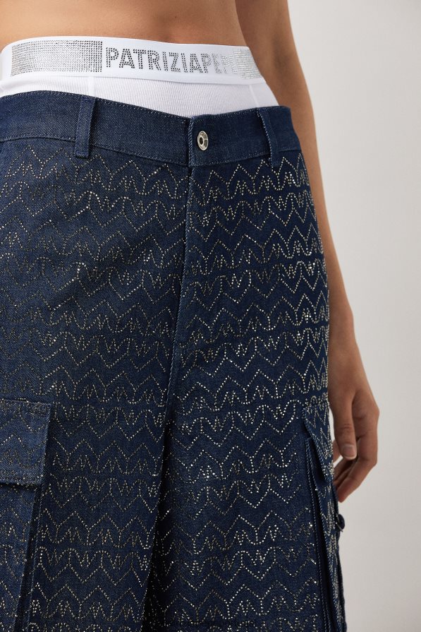 Patrizia Pepe mulheres calça cargo jeans com strass lavagem com strass monograma vestuário TX086V392