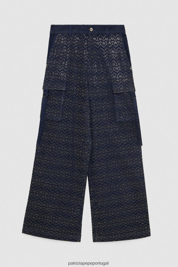 Patrizia Pepe mulheres calça cargo jeans com strass lavagem com strass monograma vestuário TX086V392