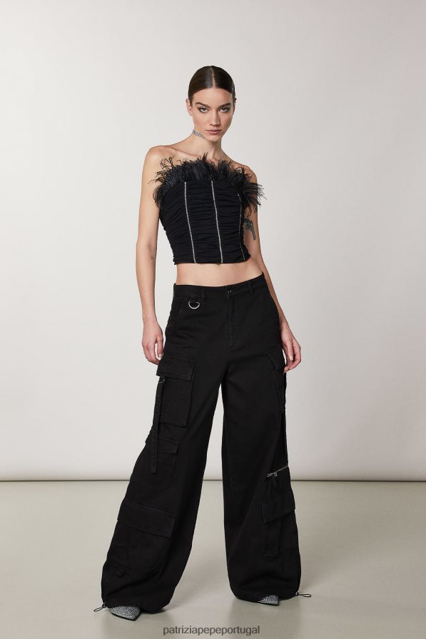 Patrizia Pepe mulheres calça cargo jeans oversized Nero vestuário TX086V20
