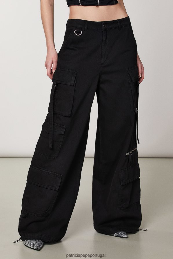 Patrizia Pepe mulheres calça cargo jeans oversized Nero vestuário TX086V20