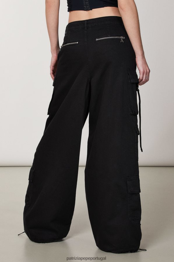 Patrizia Pepe mulheres calça cargo jeans oversized Nero vestuário TX086V20
