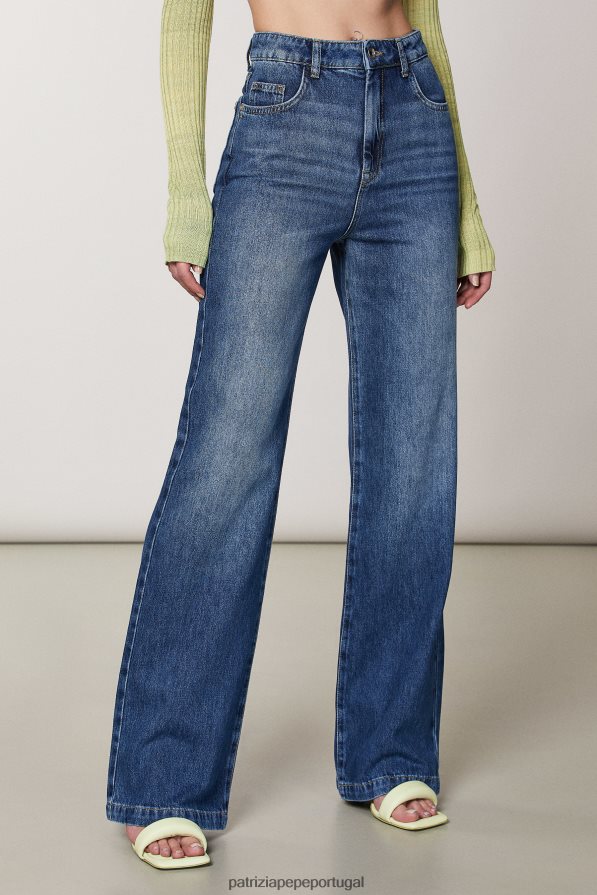 Patrizia Pepe mulheres calça jeans cintura alta com fundo largo lavagem índigo médio vestuário TX086V552