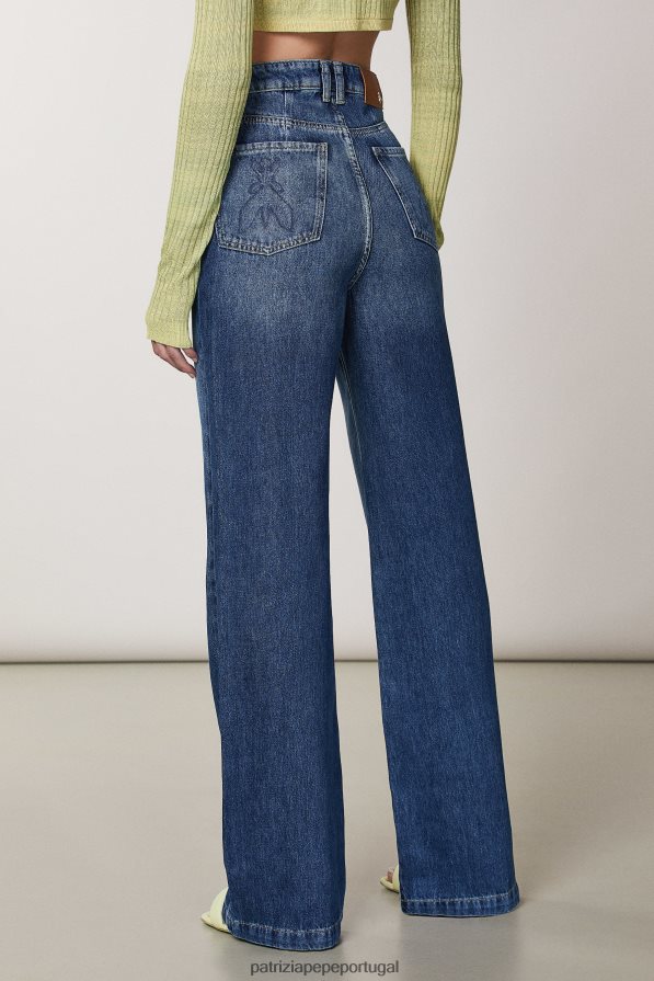 Patrizia Pepe mulheres calça jeans cintura alta com fundo largo lavagem índigo médio vestuário TX086V552