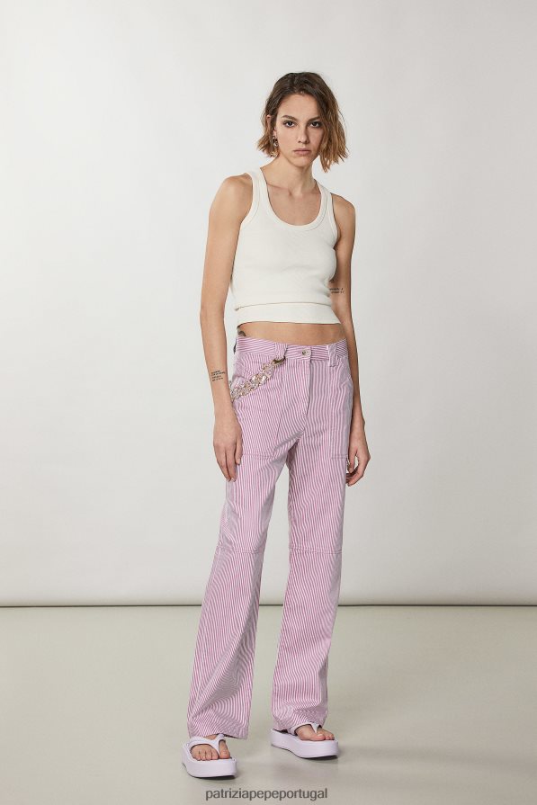 Patrizia Pepe mulheres calça jeans listrada listras malva vestuário TX086V606