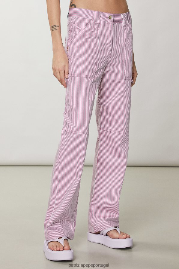 Patrizia Pepe mulheres calça jeans listrada listras malva vestuário TX086V606