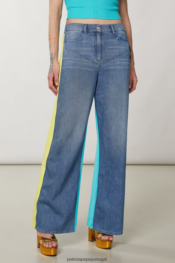 Patrizia Pepe mulheres calças multi-tecido lavagem jeans híbrida vestuário TX086V605