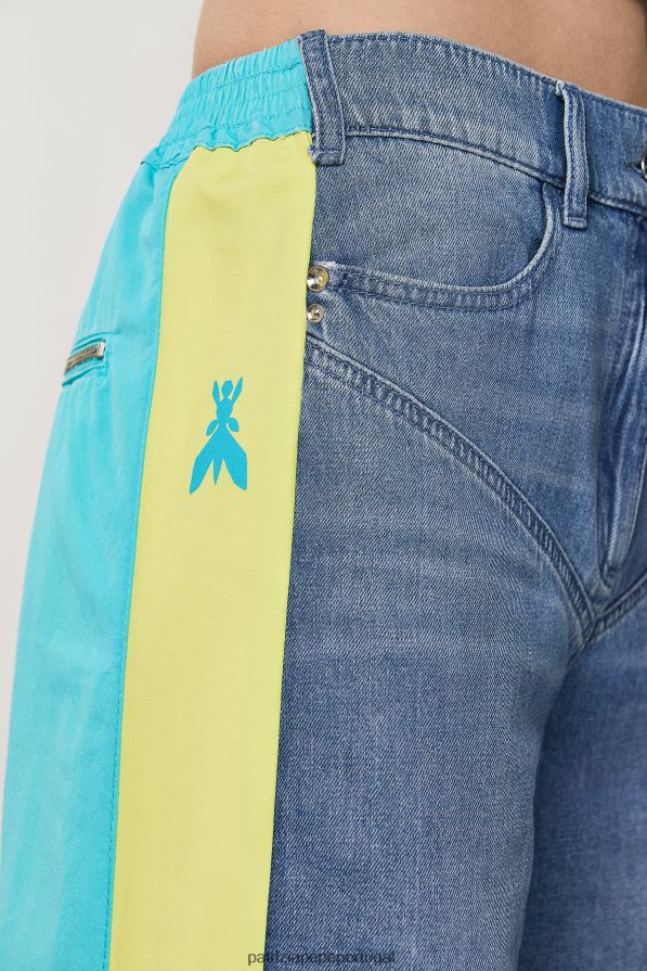 Patrizia Pepe mulheres calças multi-tecido lavagem jeans híbrida vestuário TX086V605