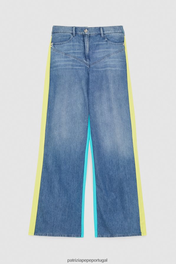 Patrizia Pepe mulheres calças multi-tecido lavagem jeans híbrida vestuário TX086V605