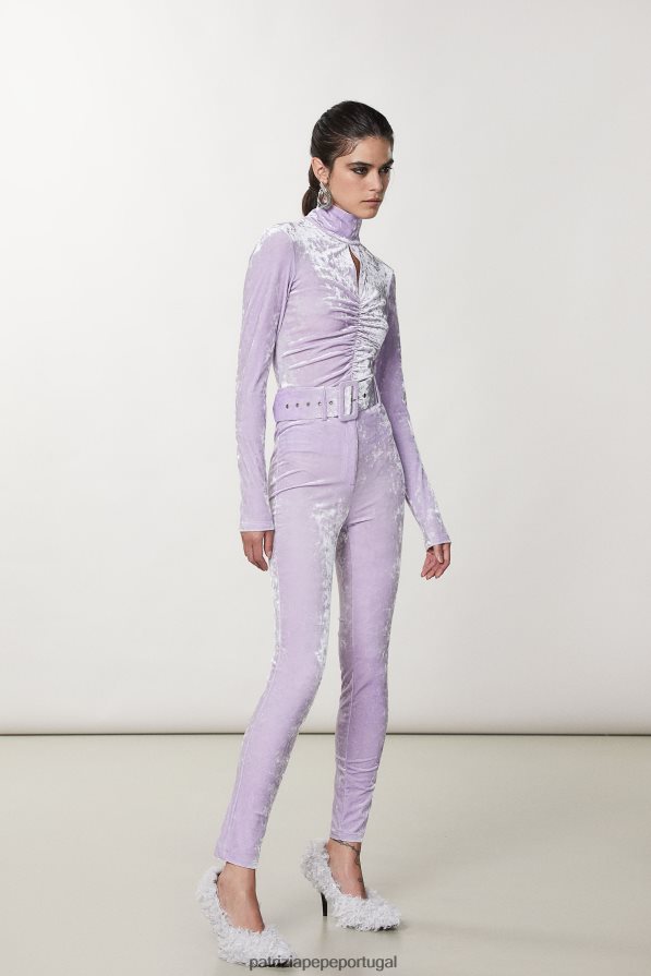 Patrizia Pepe mulheres calça essencial de algodão com cinto lilás místico vestuário TX086V646