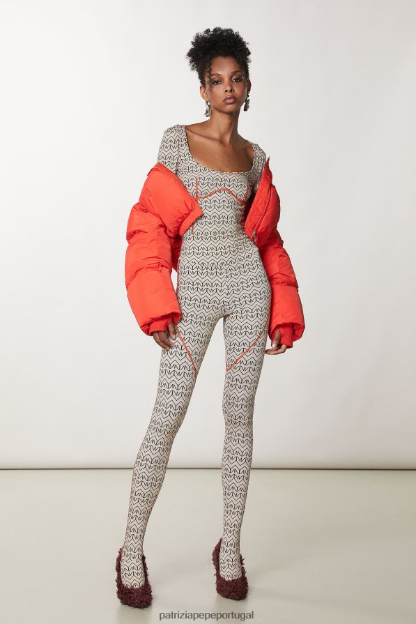 Patrizia Pepe mulheres calça skinny com estampa monograma monograma bege artesanal vestuário TX086V624