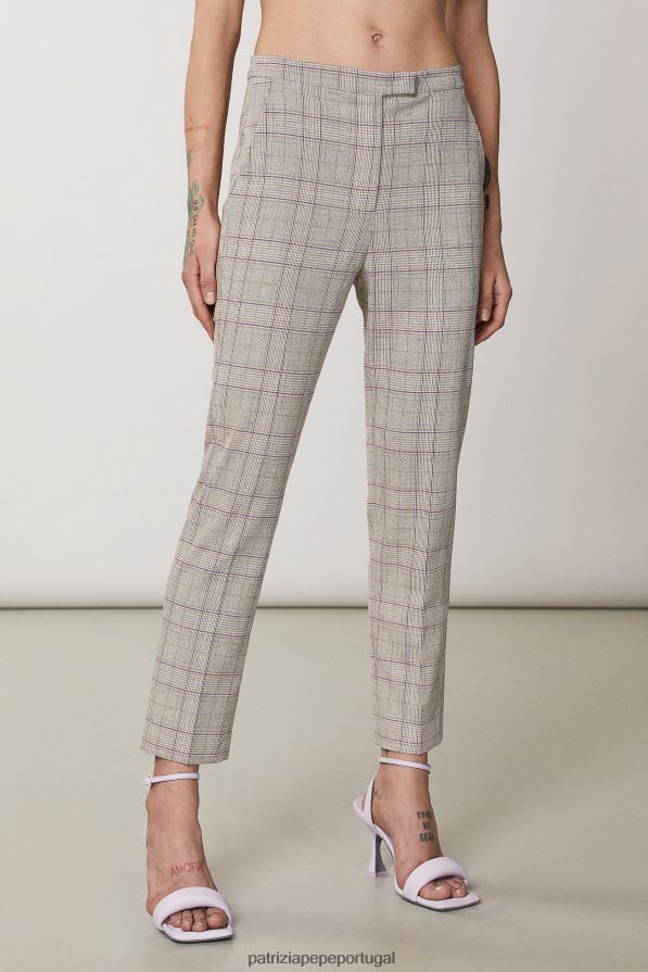 Patrizia Pepe mulheres calças de cintura média xadrez bege primavera vestuário TX086V491