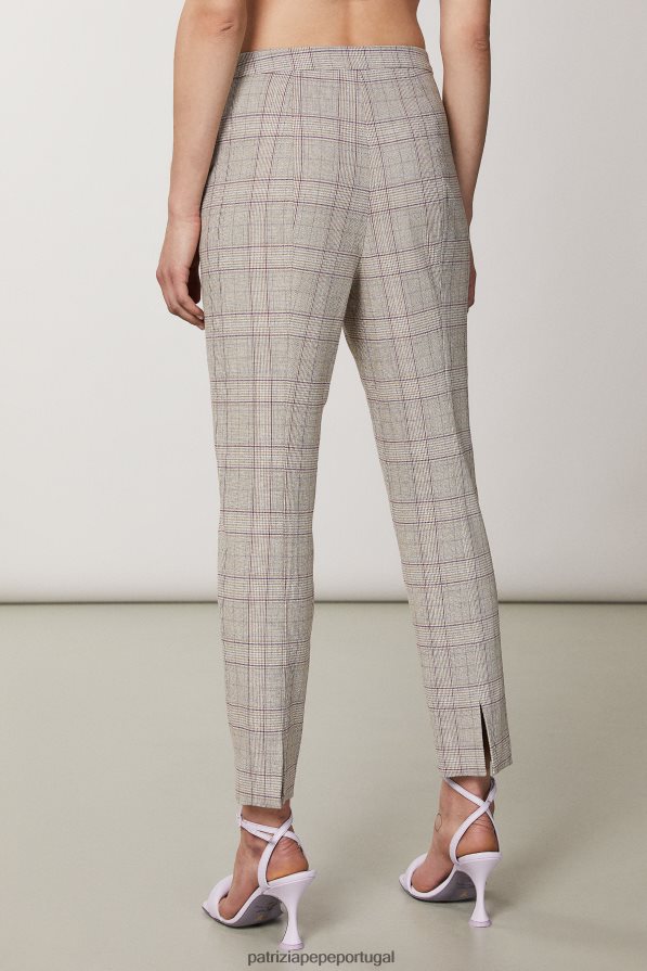 Patrizia Pepe mulheres calças de cintura média xadrez bege primavera vestuário TX086V491