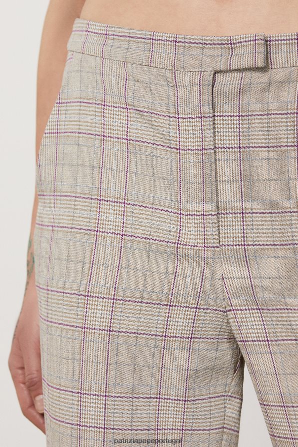 Patrizia Pepe mulheres calças de cintura média xadrez bege primavera vestuário TX086V491