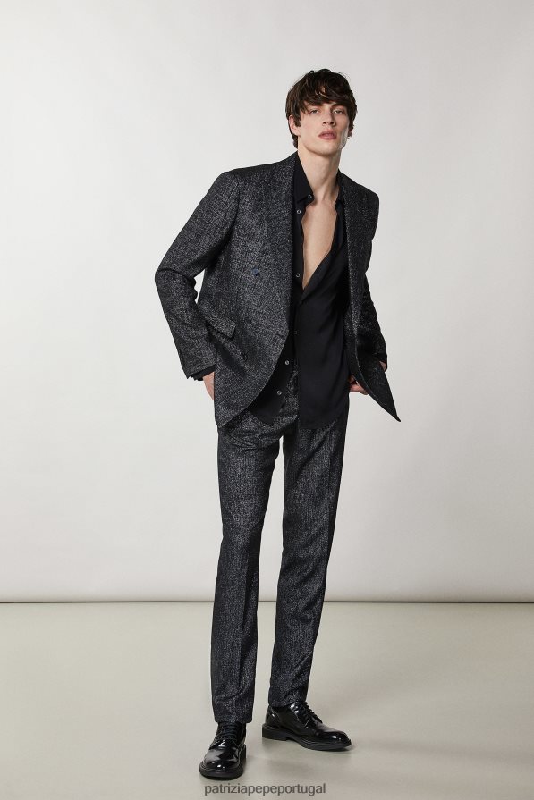 Patrizia Pepe homens calça clássica slim fit lurex preto e preto vestuário TX086V1039