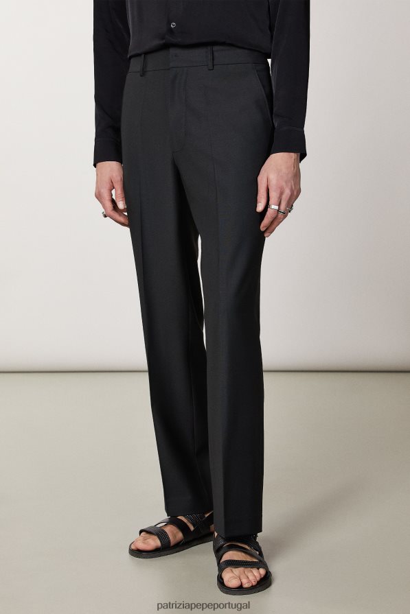 Patrizia Pepe homens calça reta de lã legal nero vinilo vestuário TX086V1036
