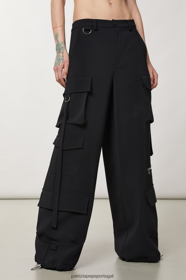 Patrizia Pepe mulheres calça cargo crepe Nero vestuário TX086V21