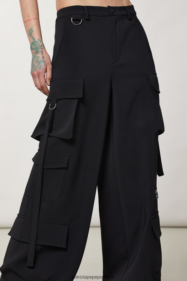 Patrizia Pepe mulheres calça cargo crepe Nero vestuário TX086V21
