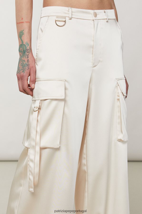 Patrizia Pepe mulheres calça cargo oversized de cetim martíni bege vestuário TX086V280