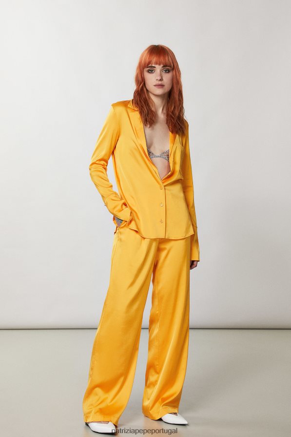 Patrizia Pepe mulheres calça de cetim fluida laranja suculenta vestuário TX086V319