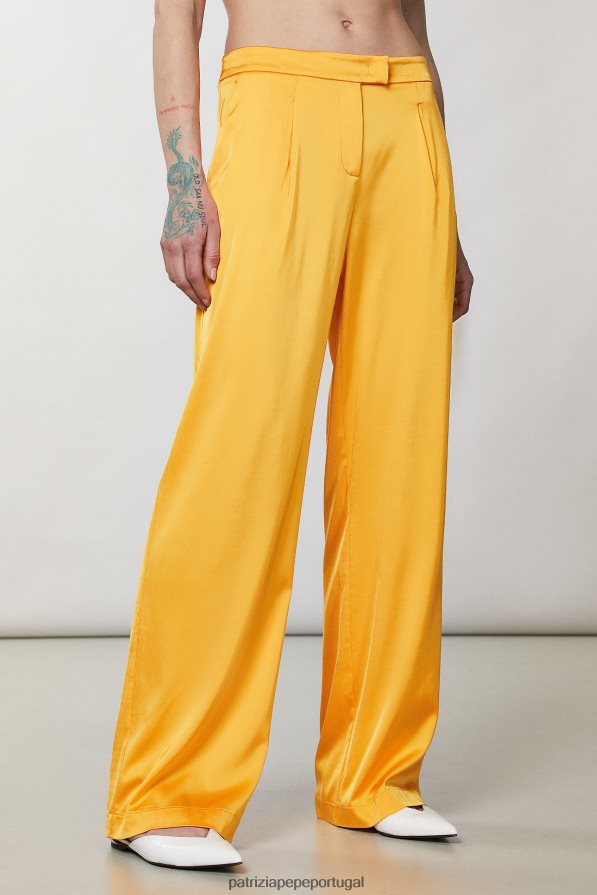 Patrizia Pepe mulheres calça de cetim fluida laranja suculenta vestuário TX086V319