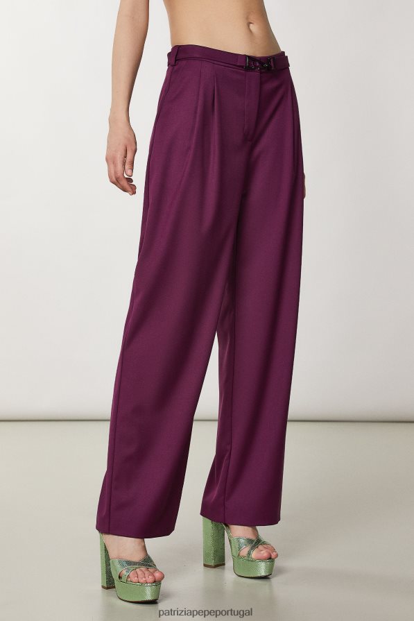 Patrizia Pepe mulheres calça palazzo com cinto roxo futurista vestuário TX086V37