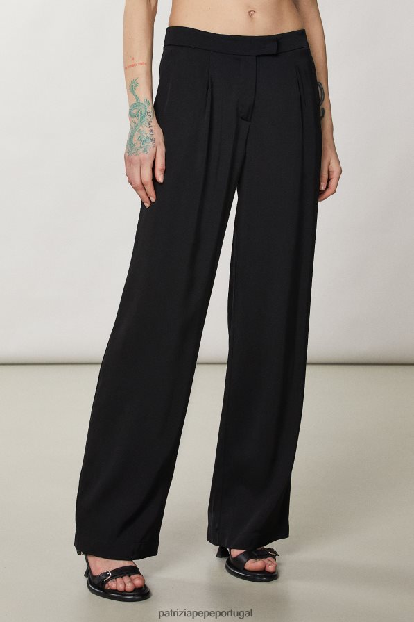 Patrizia Pepe mulheres calça palazzo de cetim Nero vestuário TX086V290