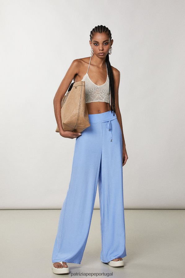Patrizia Pepe mulheres calça palazzo elástica cerâmica azul vestuário TX086V194