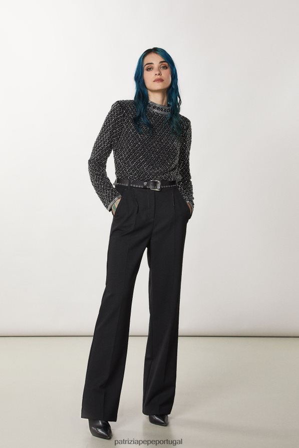 Patrizia Pepe mulheres calça palazzo essencial Nero vestuário TX086V705