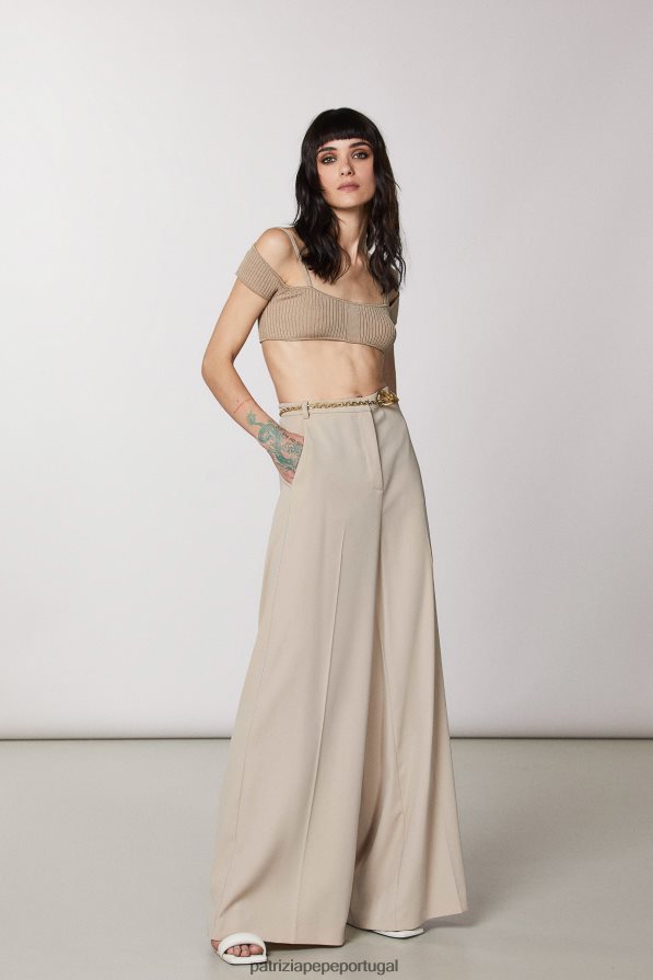 Patrizia Pepe mulheres calça palazzo essencial bege sonhador vestuário TX086V489