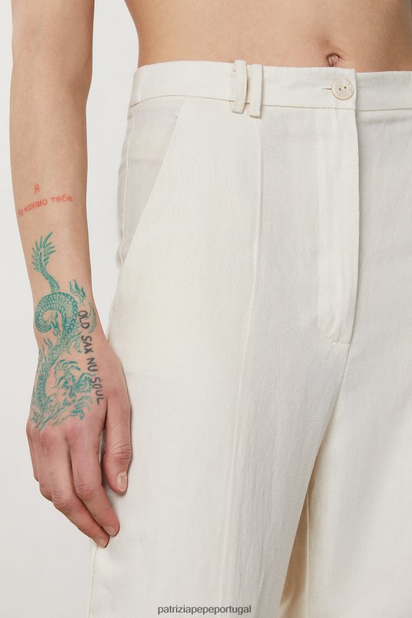 Patrizia Pepe mulheres calça palazzo fluida linho branco vestuário TX086V231
