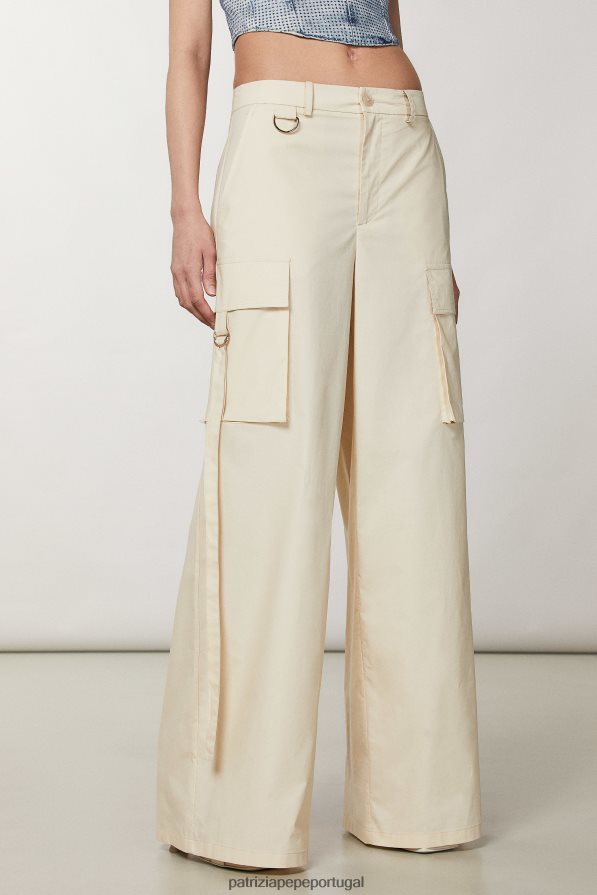 Patrizia Pepe mulheres calças cargo de popeline algodão marfim vestuário TX086V334