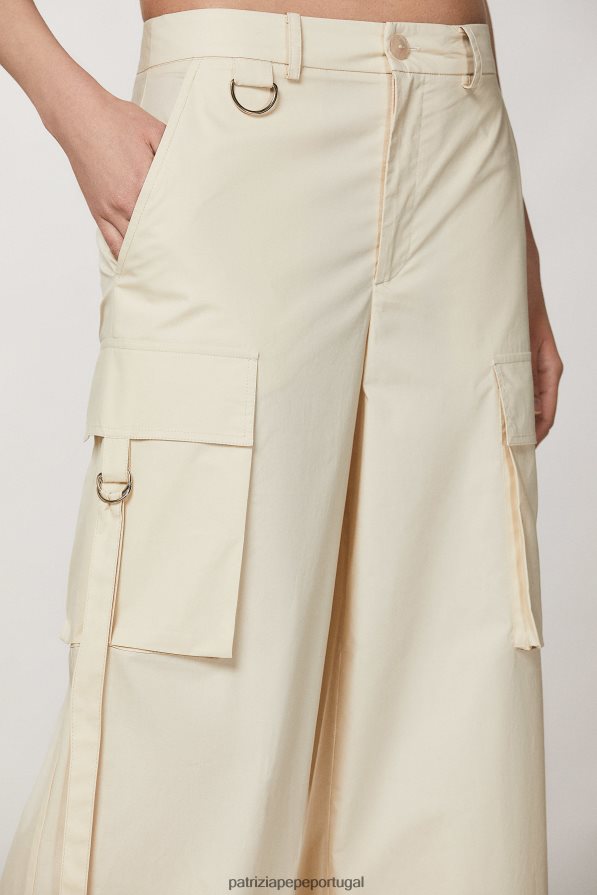 Patrizia Pepe mulheres calças cargo de popeline algodão marfim vestuário TX086V334