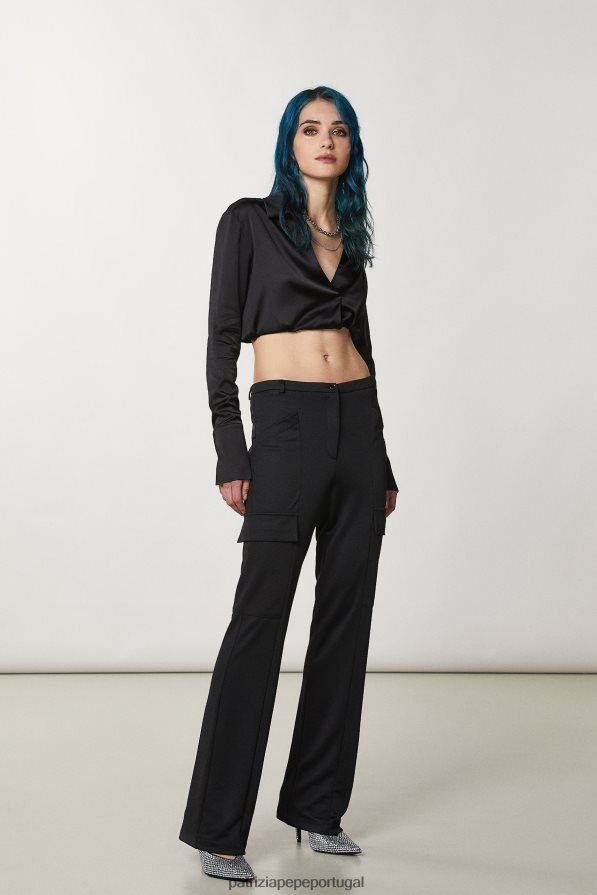 Patrizia Pepe mulheres calças de jersey técnico Nero vestuário TX086V182