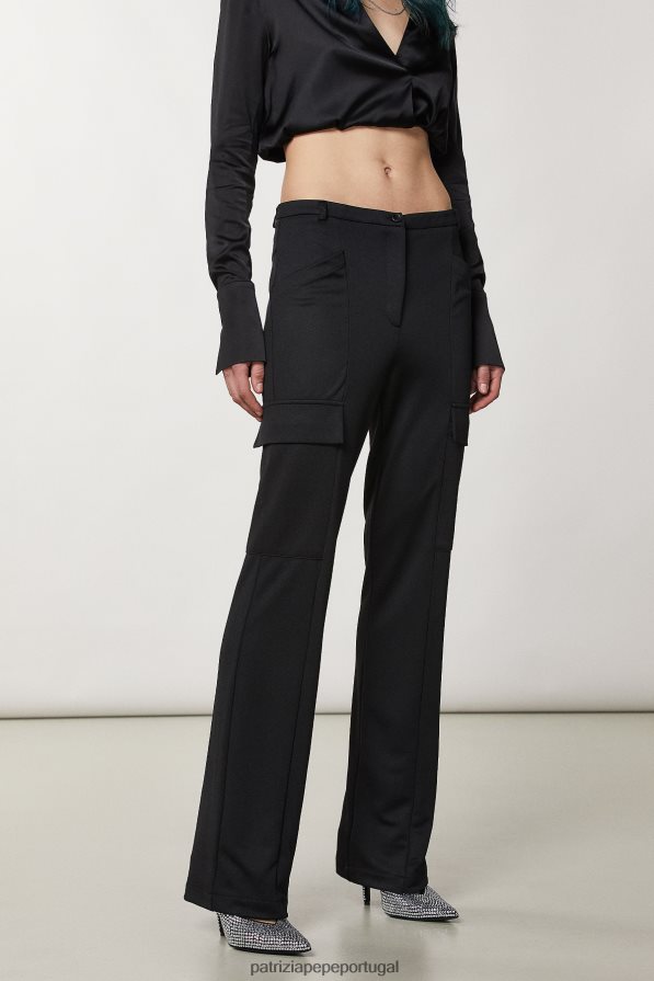 Patrizia Pepe mulheres calças de jersey técnico Nero vestuário TX086V182