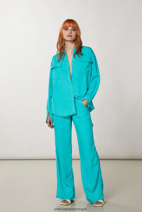 Patrizia Pepe mulheres calças longas de tencel verde água vestuário TX086V603