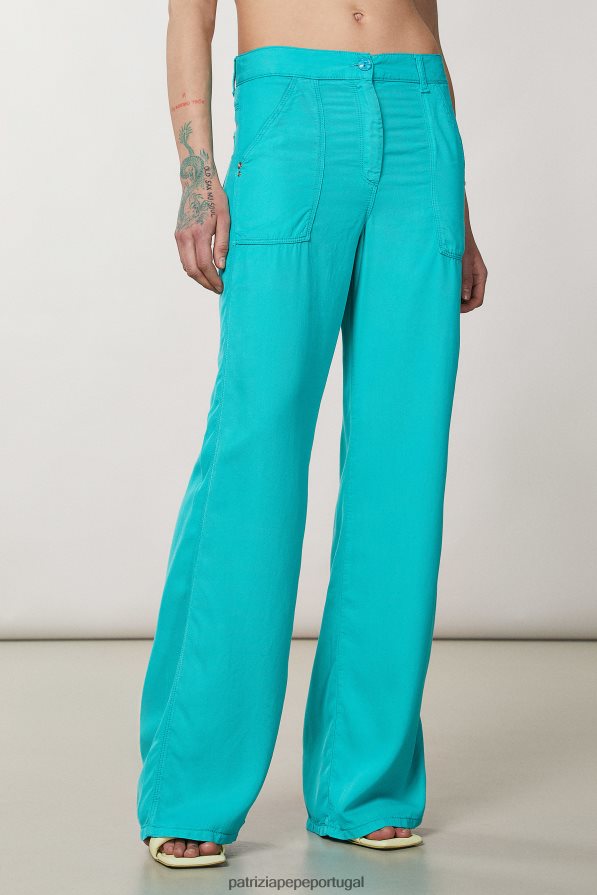 Patrizia Pepe mulheres calças longas de tencel verde água vestuário TX086V603