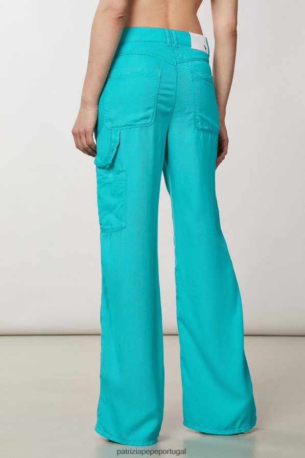 Patrizia Pepe mulheres calças longas de tencel verde água vestuário TX086V603